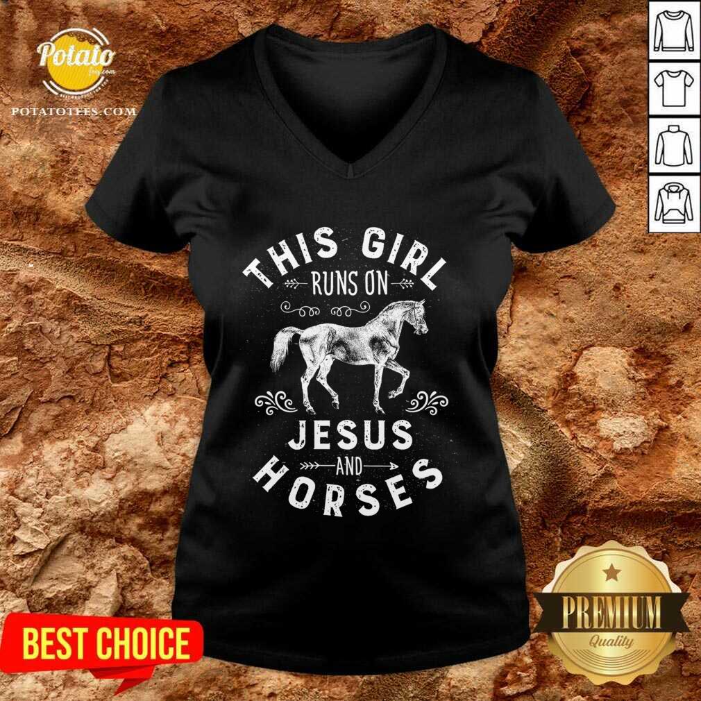 This Girl Runs On Jesus And Horses Christian Horse Rider Shirt