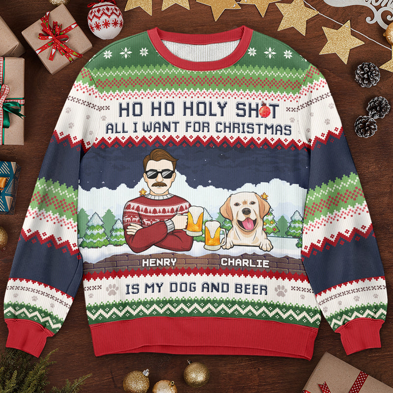 All I Want For Christmas Is My Dog & Beer - Dog Personalized Custom Ugly Sweatshirt - Unisex Wool Jumper - Christmas Gift For Dog Lovers