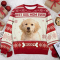 Custom Photo Full Time Dog Mama - Dog & Cat Personalized Custom Ugly Sweatshirt - Unisex Wool Jumper - Christmas Gift For Dog Moms, Dog Lovers