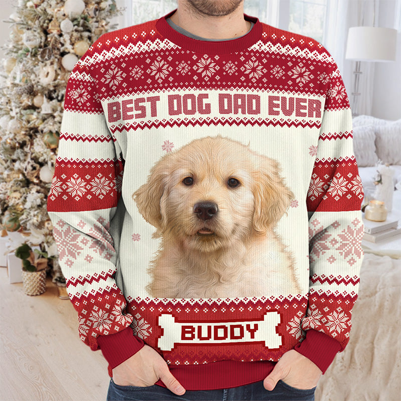 Custom Photo Full Time Dog Mama - Dog & Cat Personalized Custom Ugly Sweatshirt - Unisex Wool Jumper - Christmas Gift For Dog Moms, Dog Lovers