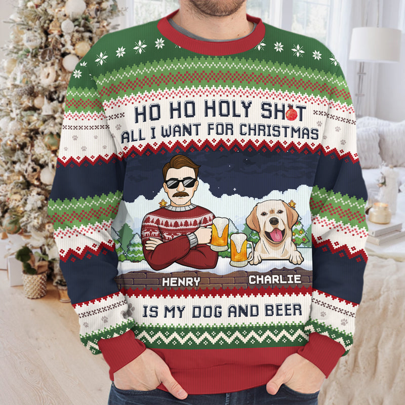 All I Want For Christmas Is My Dog & Beer - Dog Personalized Custom Ugly Sweatshirt - Unisex Wool Jumper - Christmas Gift For Dog Lovers