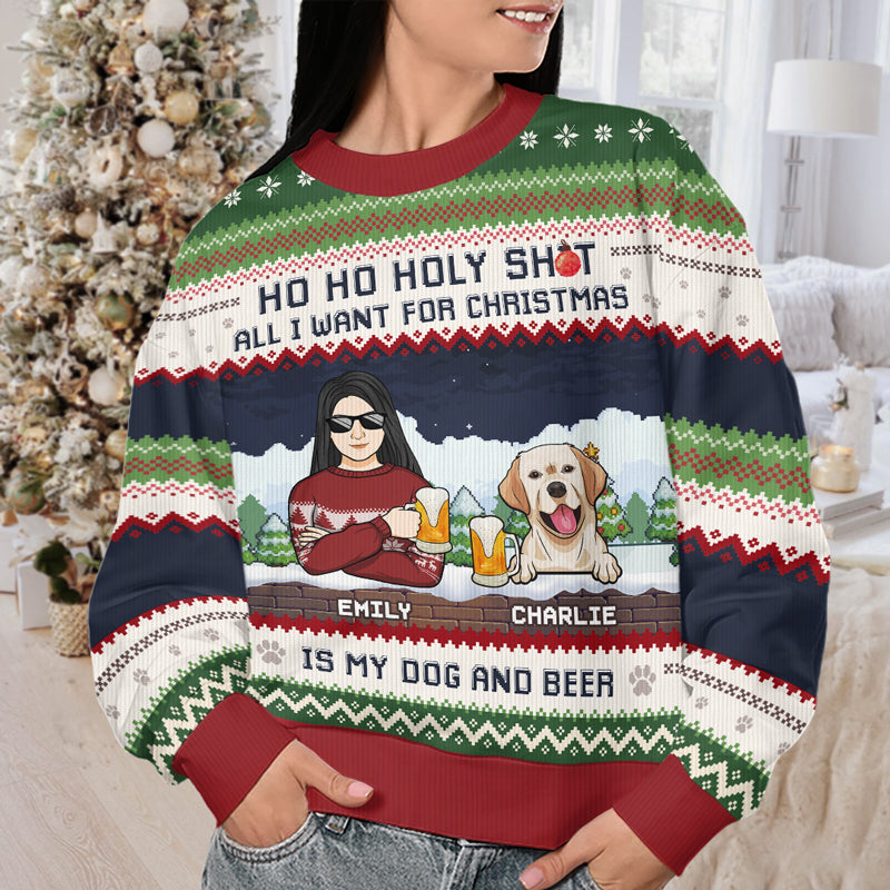 All I Want For Christmas Is My Dog & Beer - Dog Personalized Custom Ugly Sweatshirt - Unisex Wool Jumper - Christmas Gift For Dog Lovers
