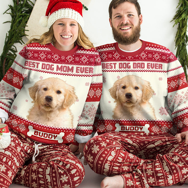 Custom Photo Full Time Dog Mama - Dog & Cat Personalized Custom Ugly Sweatshirt - Unisex Wool Jumper - Christmas Gift For Dog Moms, Dog Lovers