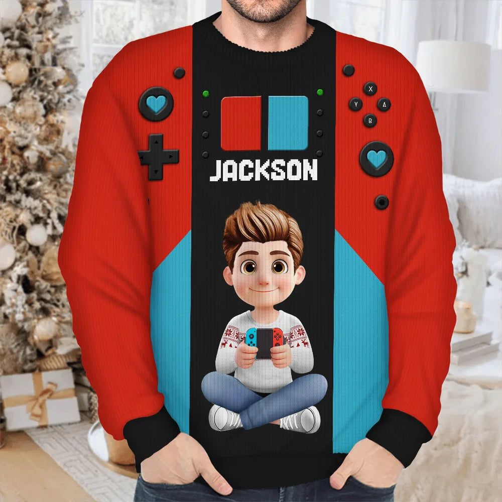 3D Effect Kids Gamer - Personalized Unisex Ugly Sweater