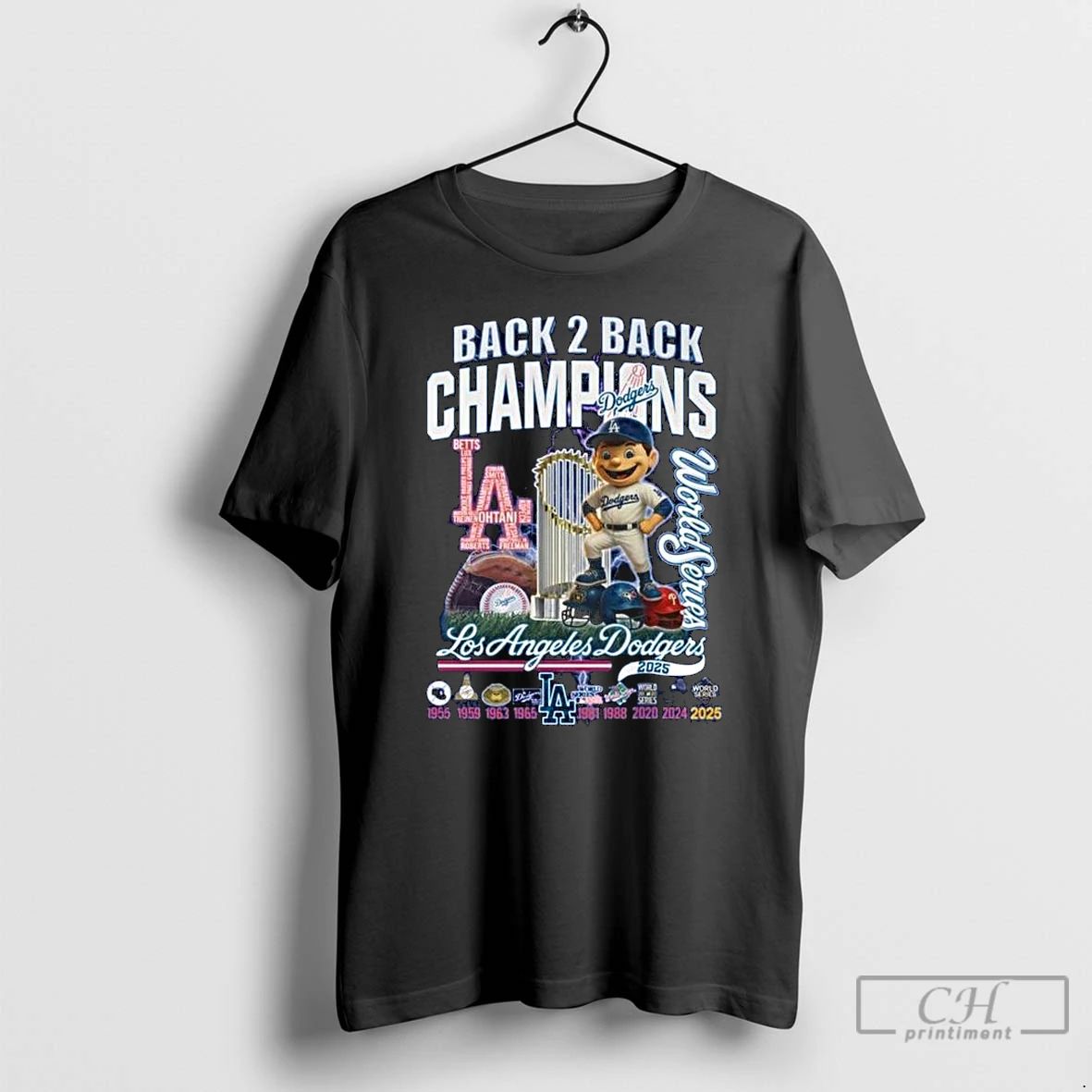 Classic Los Angeles Dodgers 2025 Back 2 Back World Series Champions Mascot 1955 2025 Long