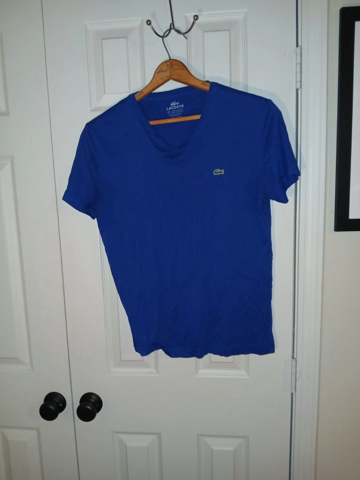 ​Lacoste Men's Pima Cotton V-Neck T-Shirt - Royal Blue - Size 4 (Medium) - Peru