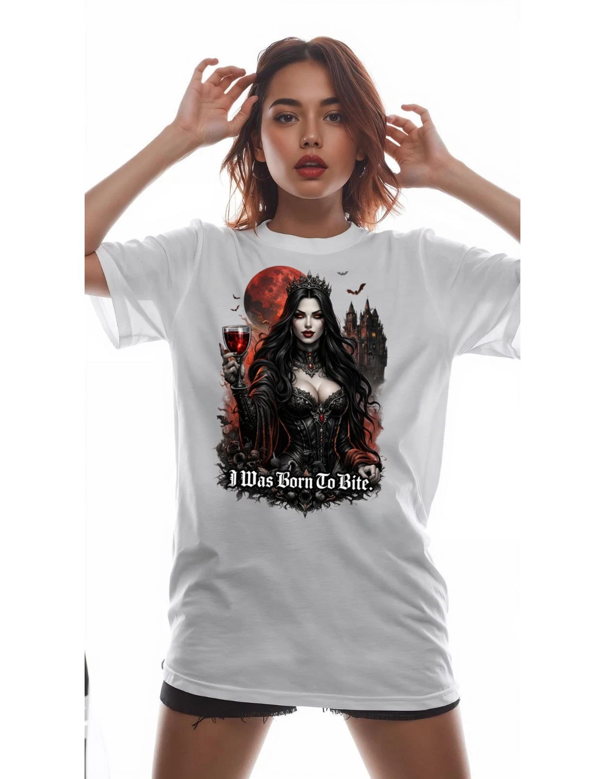 Dark Vampire Woman 'I Was Born To Bite' T-Shirt | Gothic Vampire Tee shirt x her