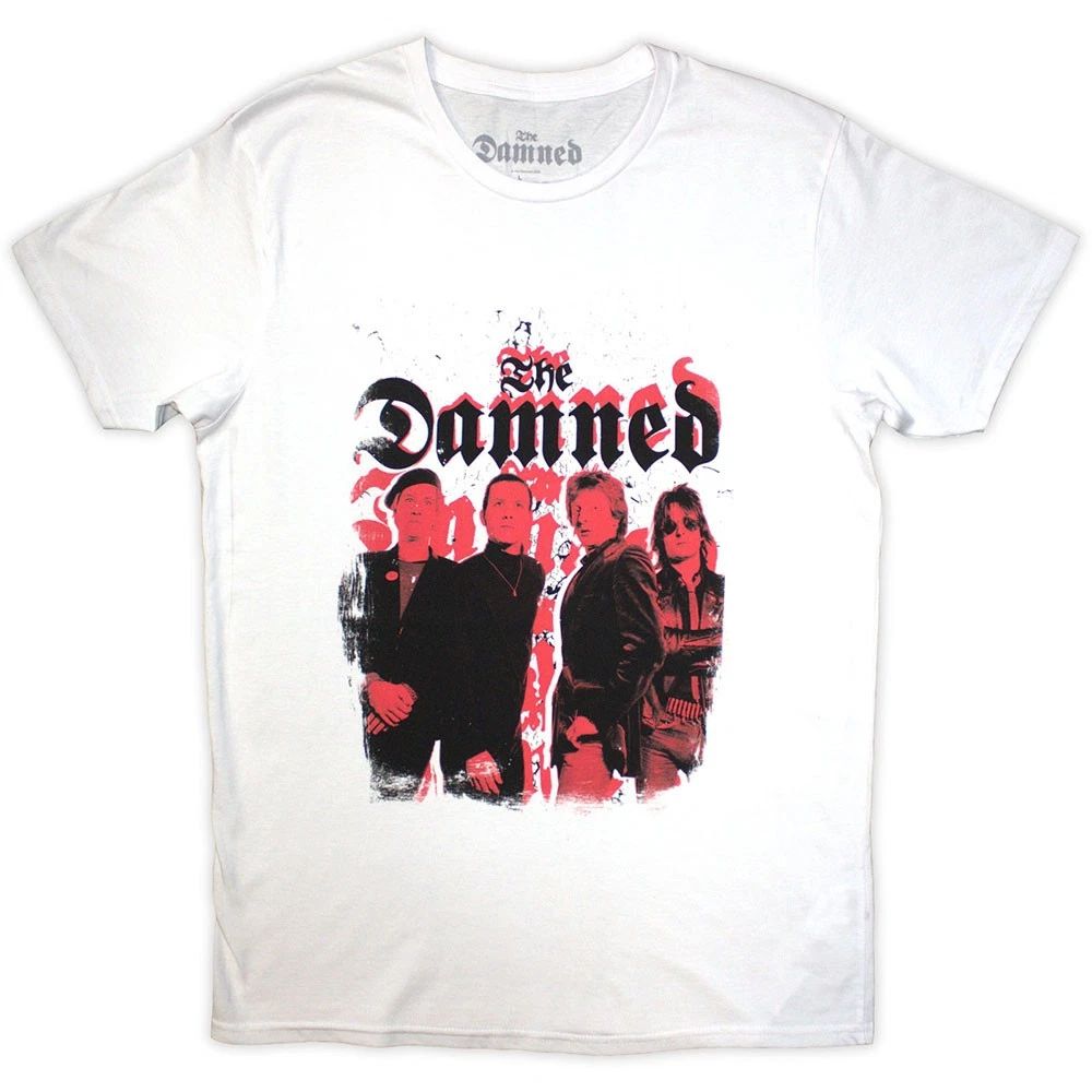 The Damned Repeat Logo Photo T-Shirt White New