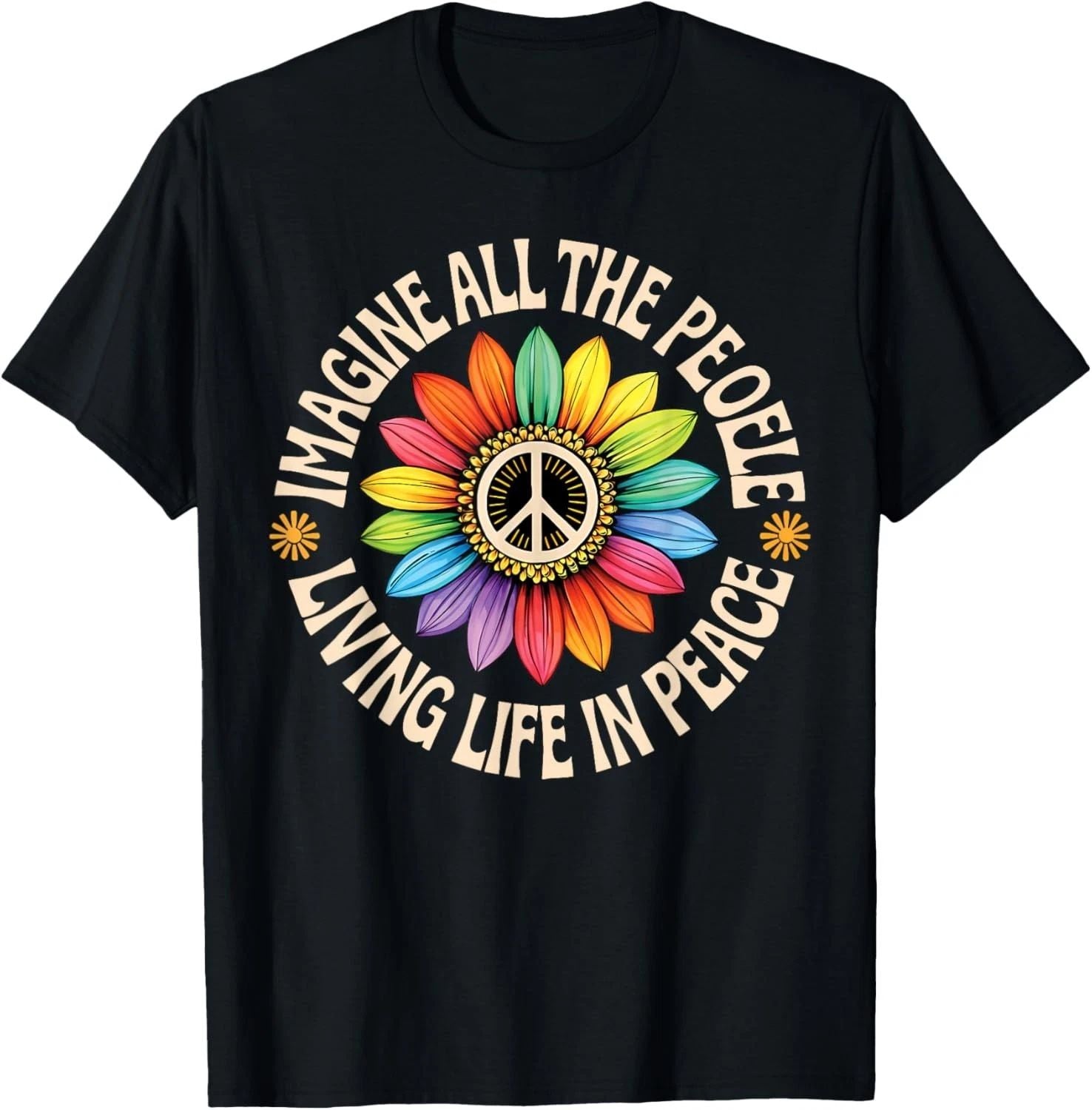 Retro Peace Flower Imagine All The People Boho Hippie 70s T-Shirt unisex T-Shirt