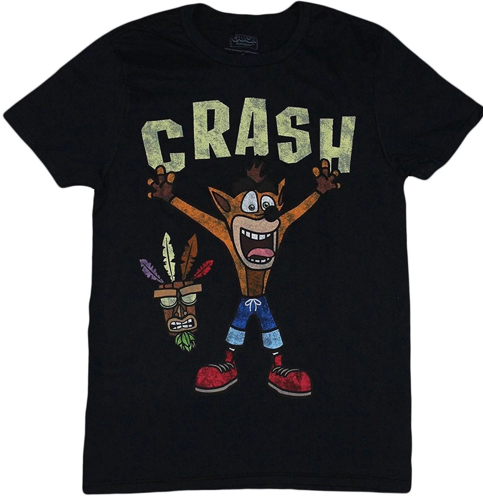 Crash Bandicoot Video Game Distressed Vintage Look  Unisex Black T-Shirt