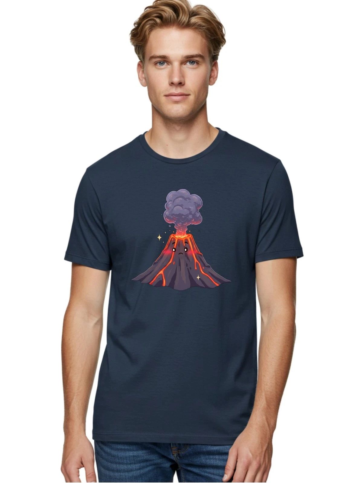 Erupting-Volcano-4 Mens Graphic Tee, 100% Cotton, Casual Summer Wear
