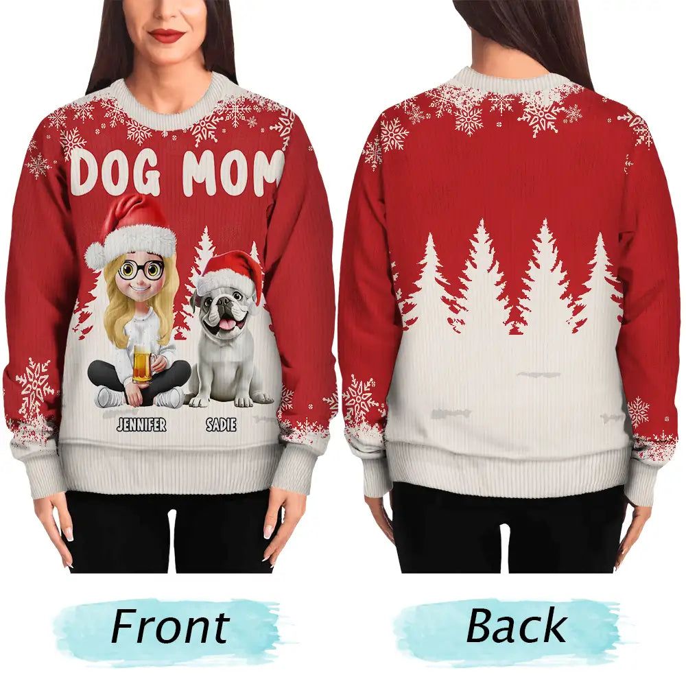 Dog Mom Mum 3D Effect White Trees - Personalized Unisex Ugly Sweater