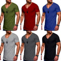 Muscle Tee Tops Blouse Short Sleeve T-Shirtsummer Slim Fit Casual V Neck *