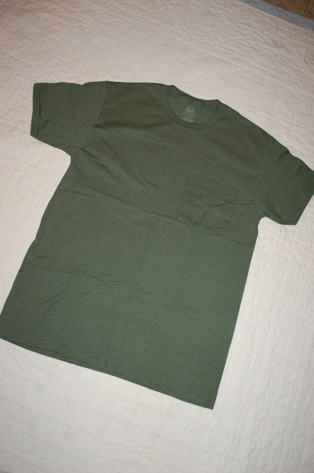 Mens S/S Tee Shirt ARMY GREEN CREW NECK Premium Softness POCKET Size S M L