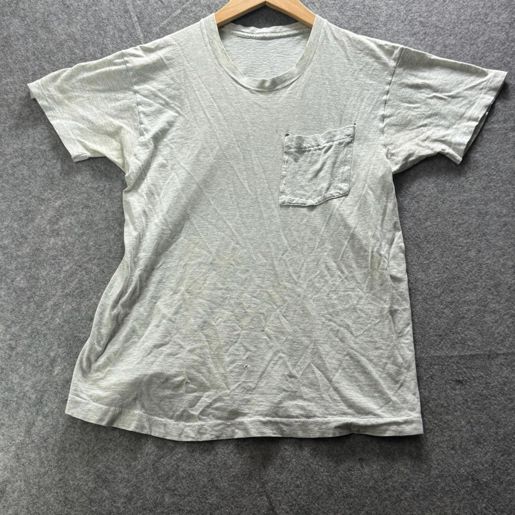 Vintage SS Shirt Mens M Gray Pocket Tee Crewneck Jersey Tagless Blank Paper Thin