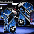 Billiards Polo Shirt Men's 3D Fire 8 Ball Print Pool Team Jersey Top
