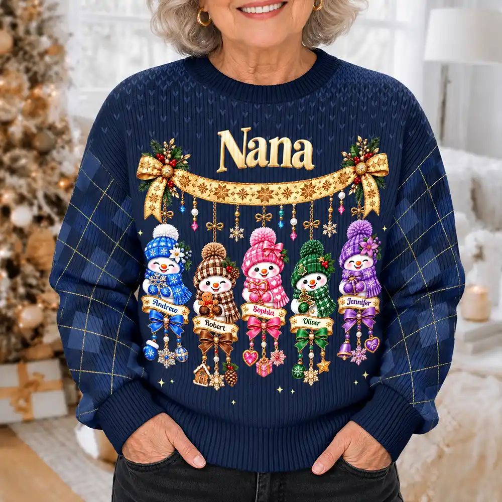 Christmas Gift For Grandma - Personalized Grandkids Snowmen Unisex Ugly Sweater