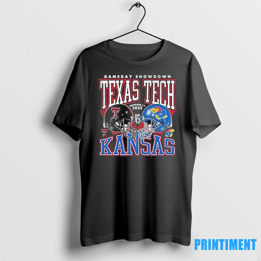 Gameday Showdown 2025 Texas Tech Red Raiders Vs Kansas Jayhawks Helmet Tshirts Sweater