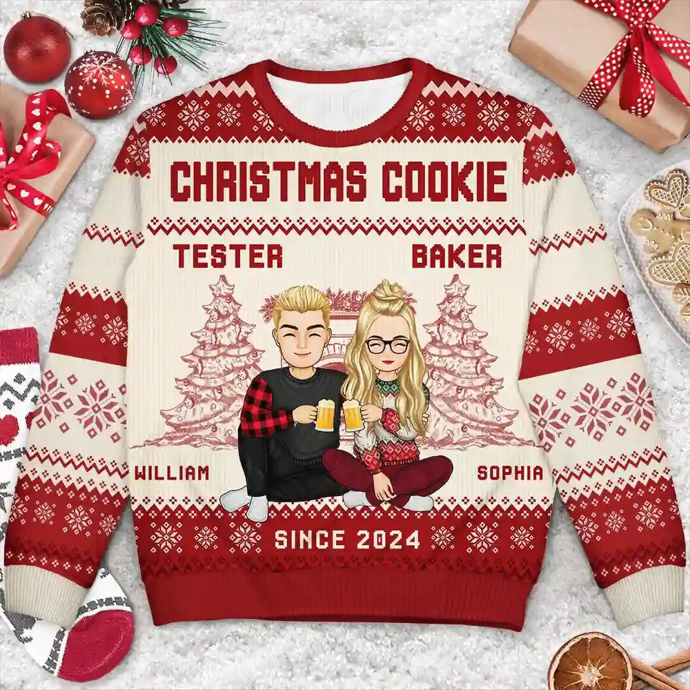 Christmas Couple Cookie Tester & Baker - Personalized Unisex Ugly Sweater