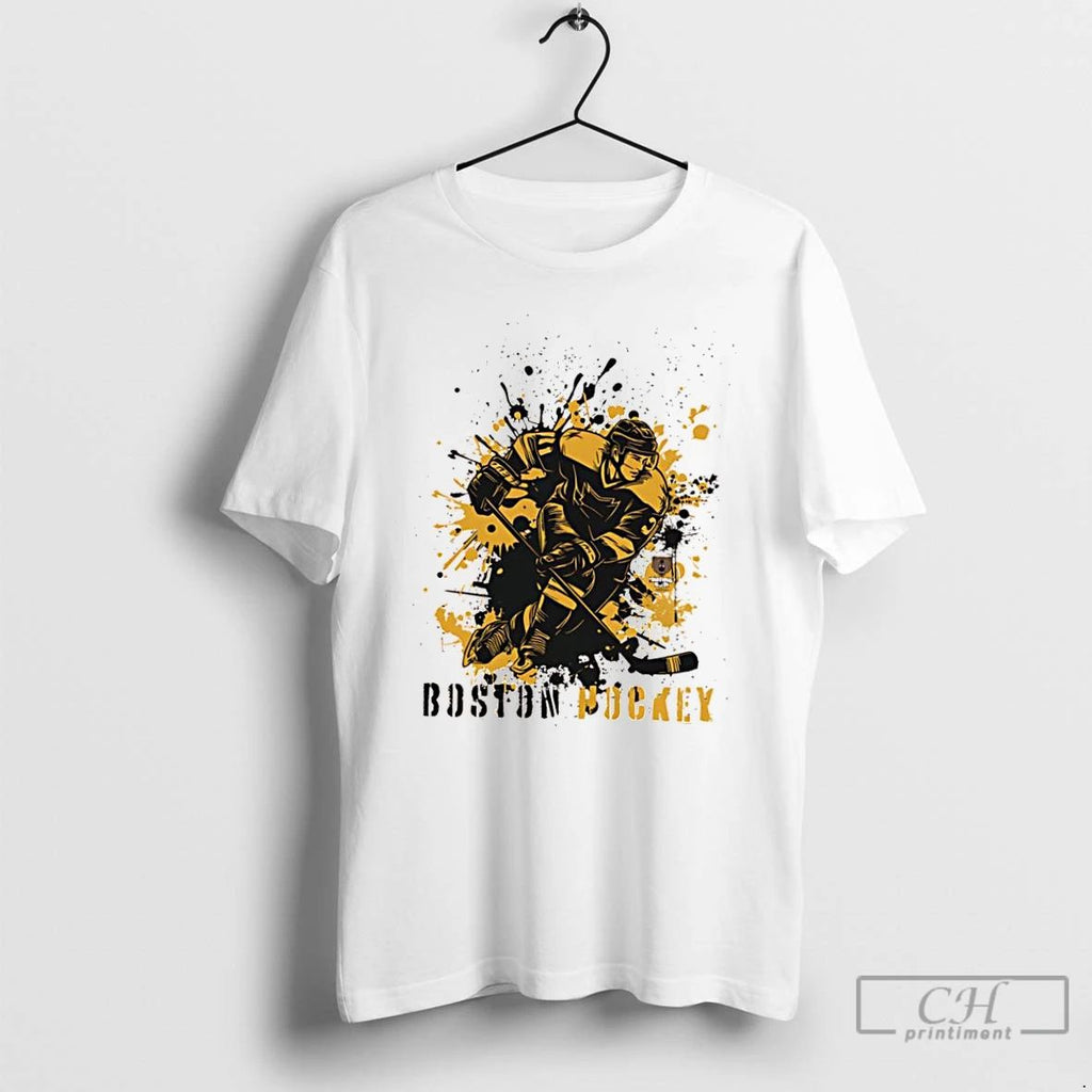 Classic Boston Bruins Ice Hockey Team Splatter Paint T Shirts