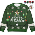 Custom Photo Stop Staring At My Package - Personalized Unisex Ugly Sweater