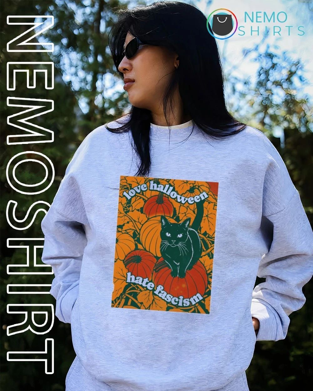 Cat Love Halloween Hate Fascism shirt