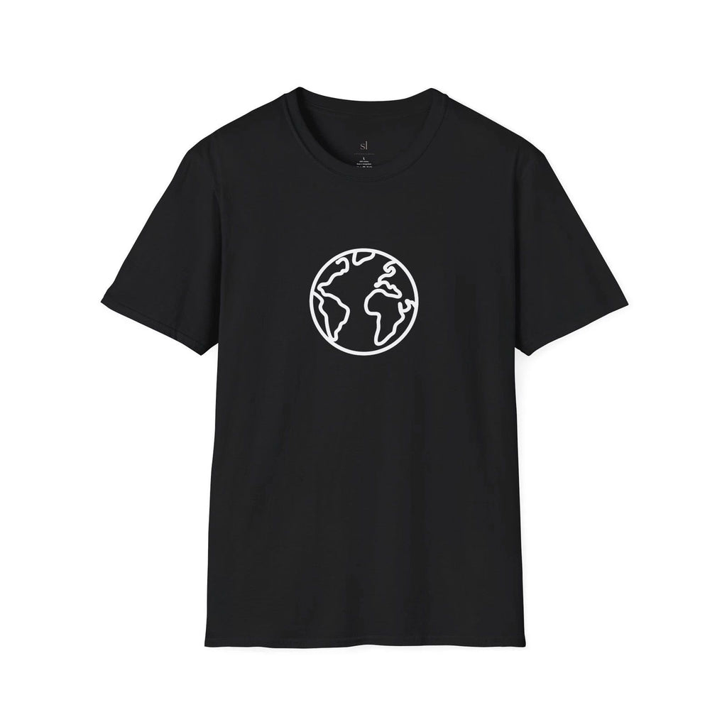 Minimal Earth Outline T-Shirt | Soft Lines Studios Logo Backprint