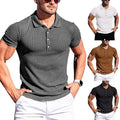Men Summer Ribbed Muscle Stretch Slim Fit Short Sleeve T-Shirt Collar Casual Top