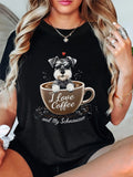 Wo I Love Coffee and My Schnauzer Graphic T-Shirt  Black Casual Round Neck Tee