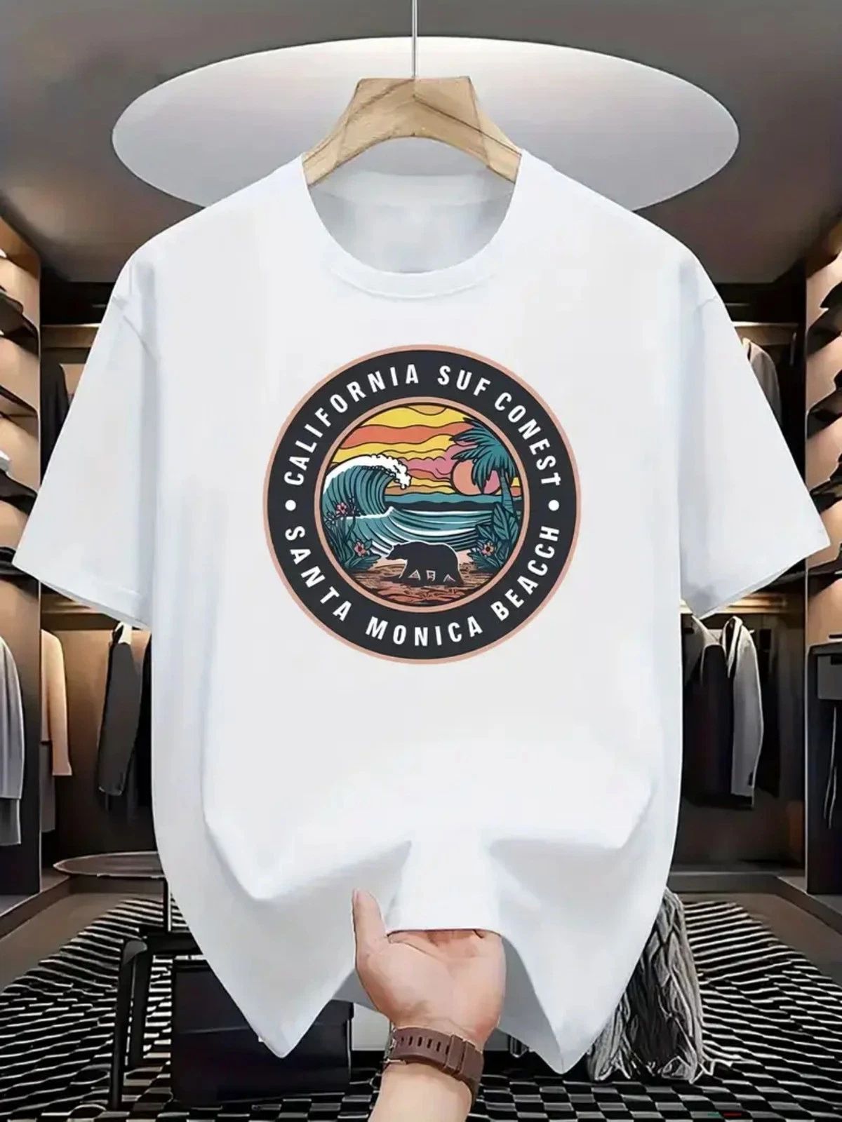 Men'S California Surf Coast Graphic T-Shirt - White Casual Summer Tee with Vib