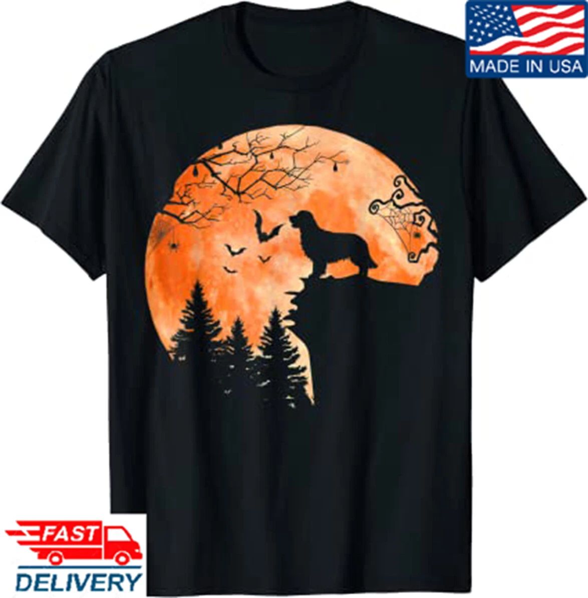 Golden Retriever and Moon Silhouette Dog Lover Halloween T-Shirt, Halloween Tees