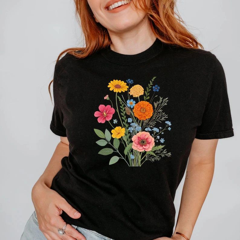 Cottagecore Floral Watercolor Comfort Tee Soft Aesthetic Nature Garden