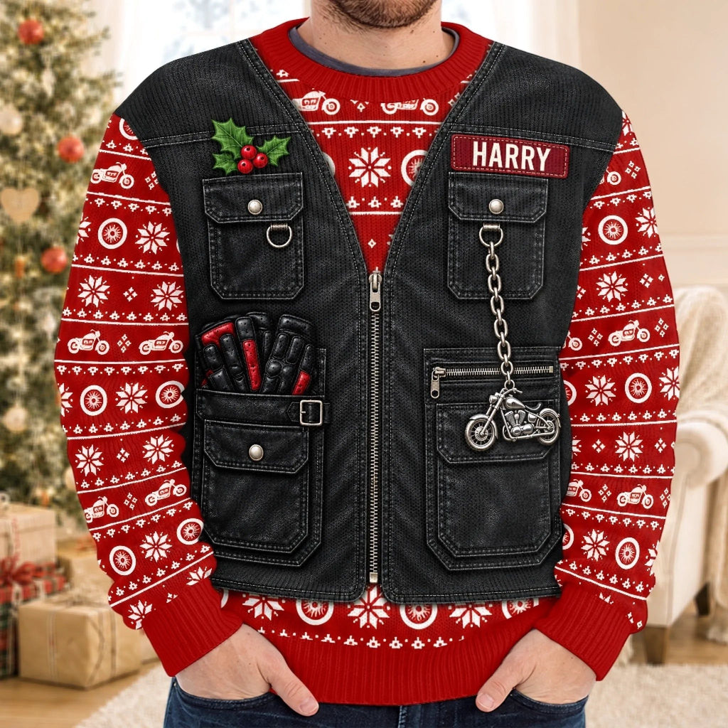 Custom Photo Biker Christmas Gifts for Men - Personalized Ugly Sweatshirt