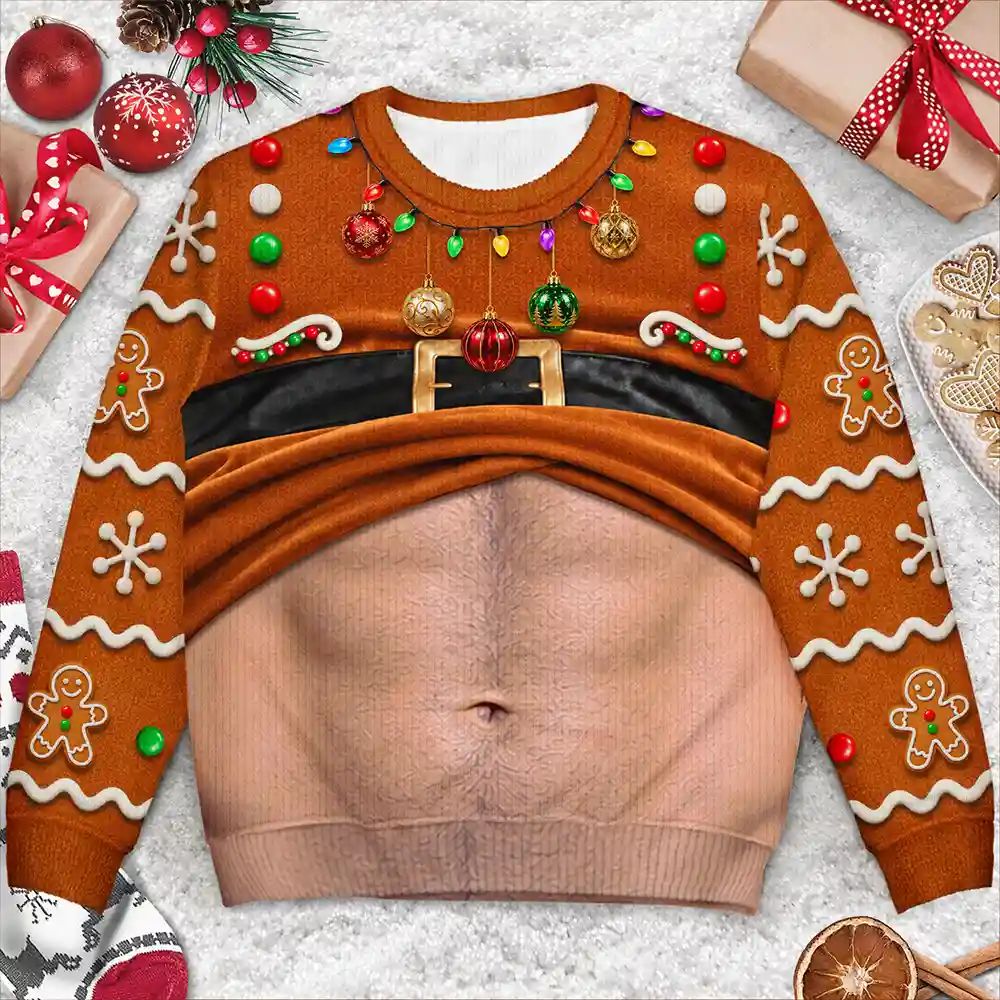 3D Funny Body Hairy Belly Gift For Husband - Personalized Unisex Ugly Sweater