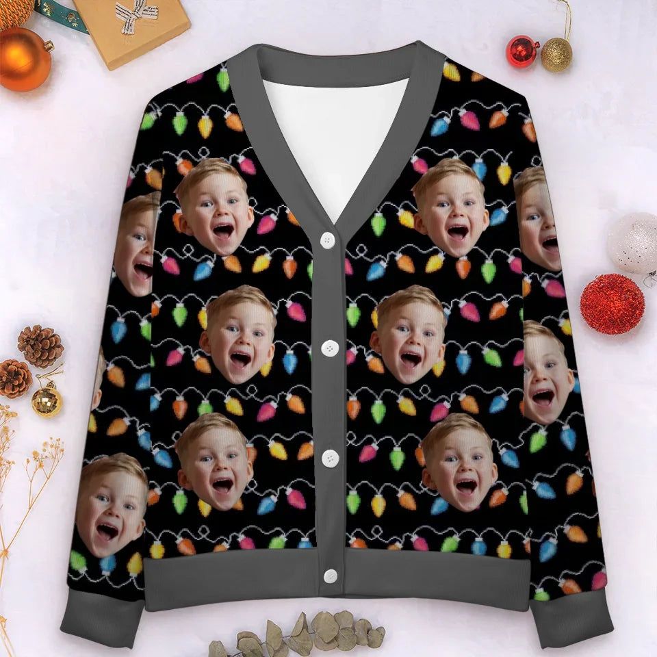 Custom Photo Christmas Joy Is Found In The Love Of Family - Family Personalized Custom Ugly Christmas Cardigan - Christmas Gift For Family