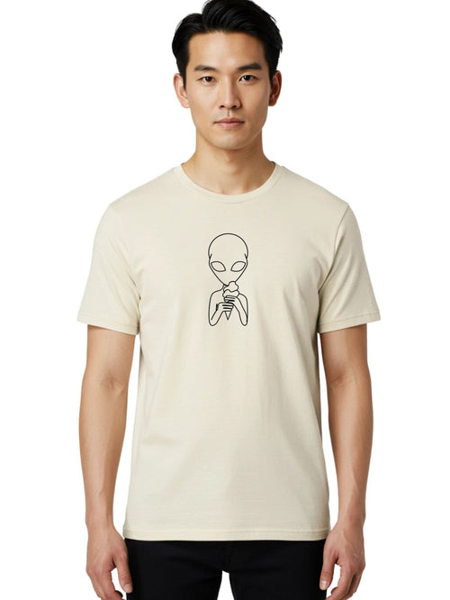 Alien-Eating-Ice-Cream-6 Mens Graphic Tee, 100% Cotton, Casual Summer Wear