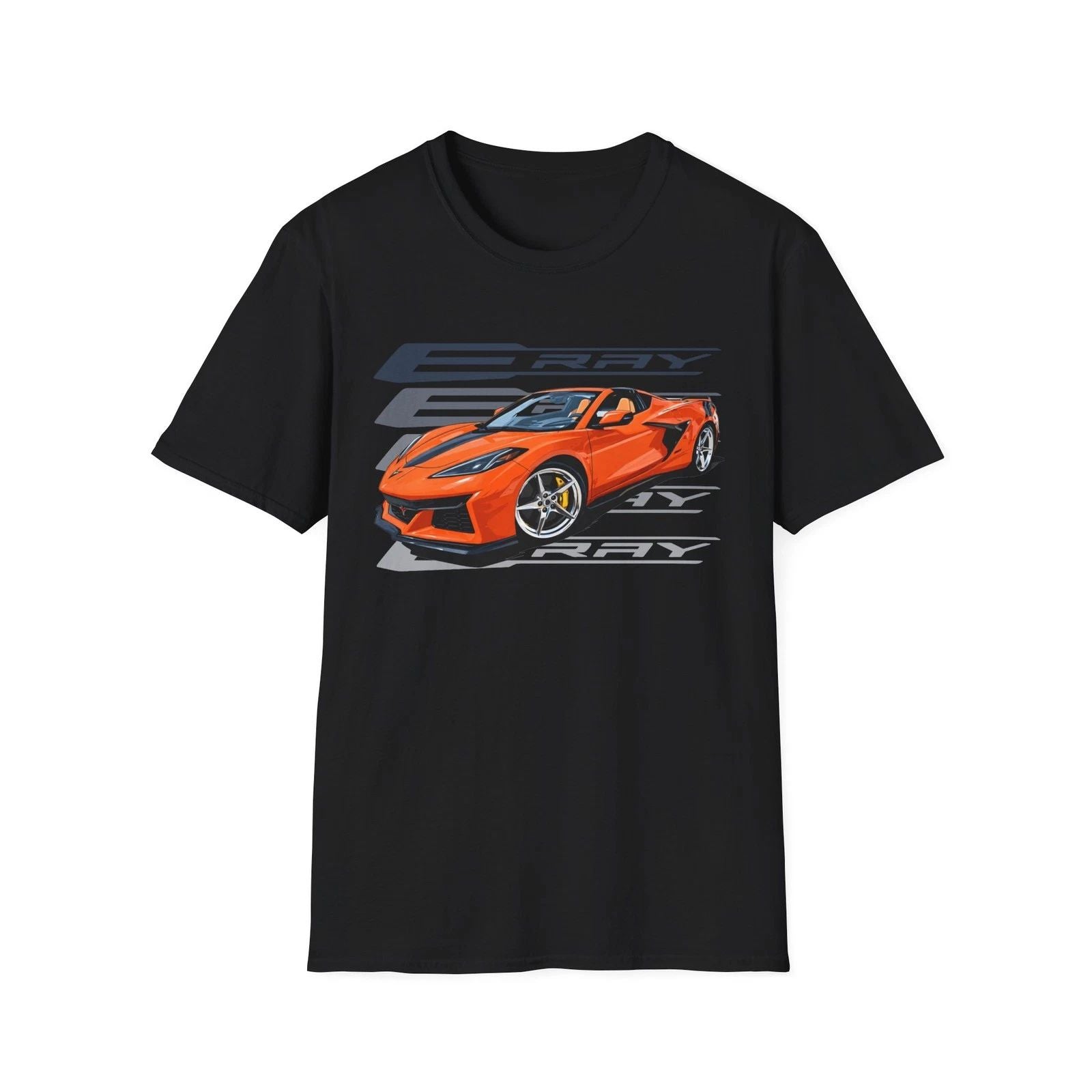 E-Ray Shirt | Orange C8 Hybrid Supercar Graphic Tee | “E RAY” Design