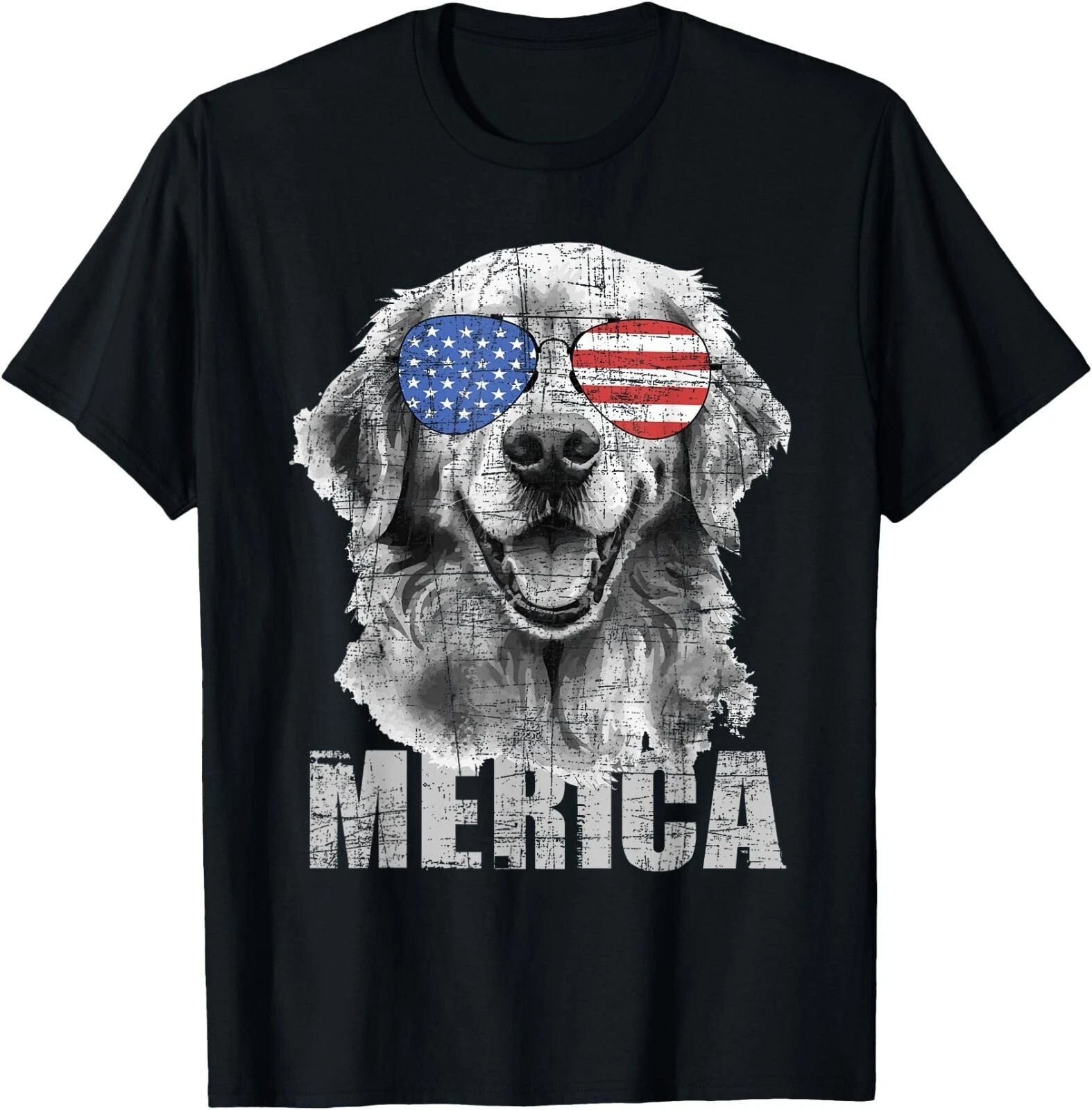 Merica - Patriotic American Flag Golden Retriever Dog Lover T-Shirt,  Unisex Tee
