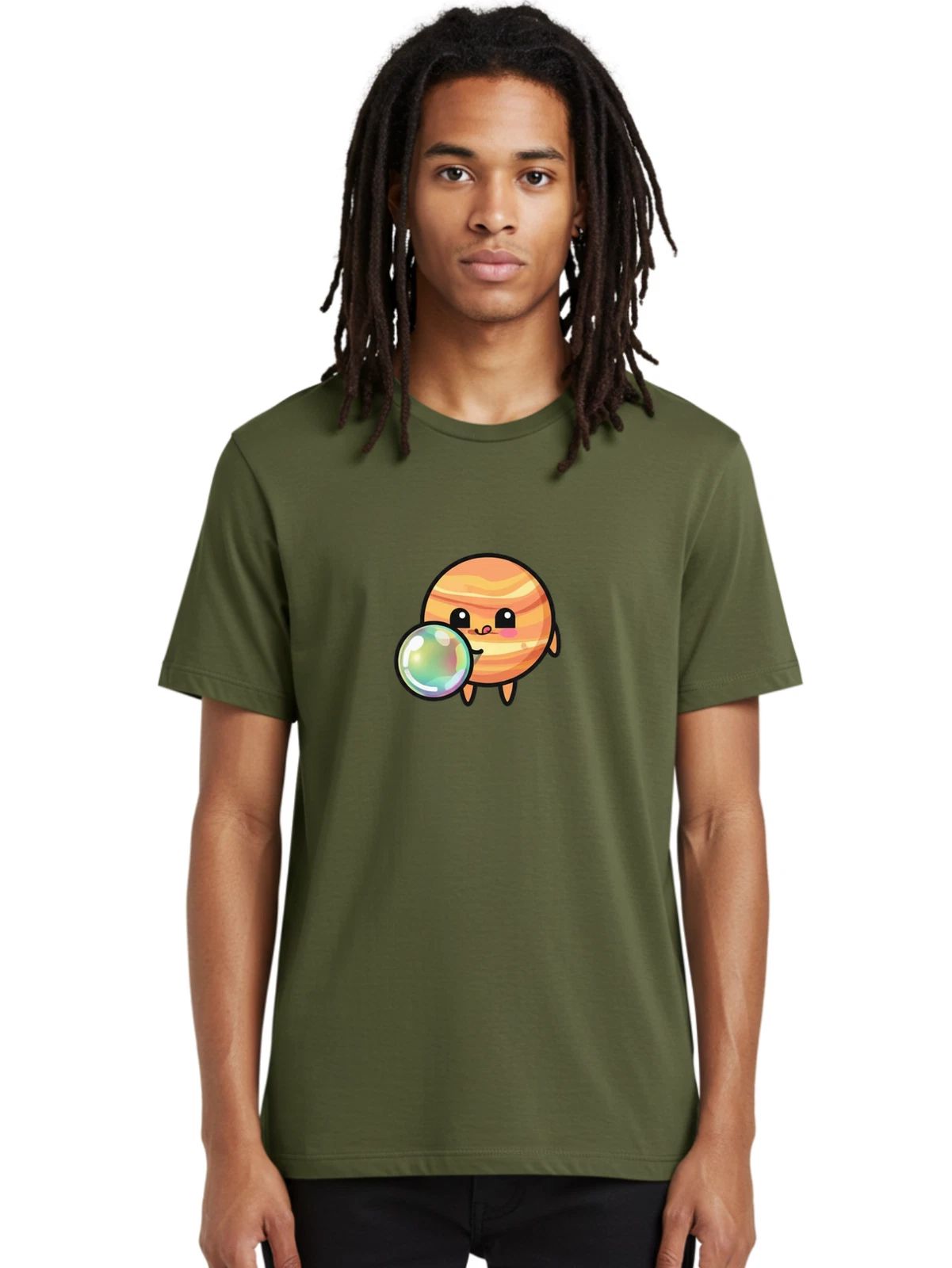 Jupiter-Blowing-Bubble Mens Graphic Tee, 100% Cotton, Casual Summer Wear