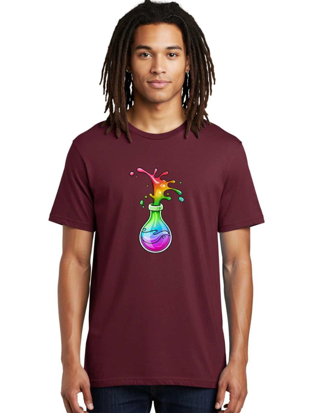 Rainbow-Potion-Bottle Mens Graphic Tee, 100% Cotton, Casual Summer Wear