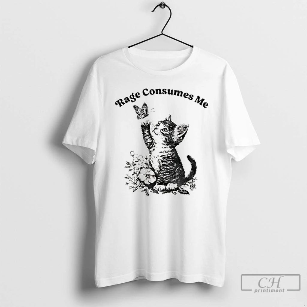 Classic Rage Consumes Me Cute Cat Meme Vintage T Shirts