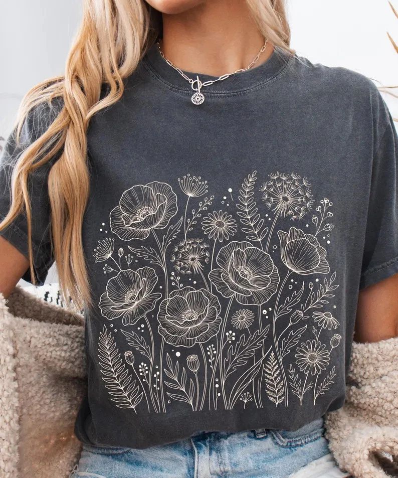 Boho Wildflower Botanical Floral Comfort Tee Shirt