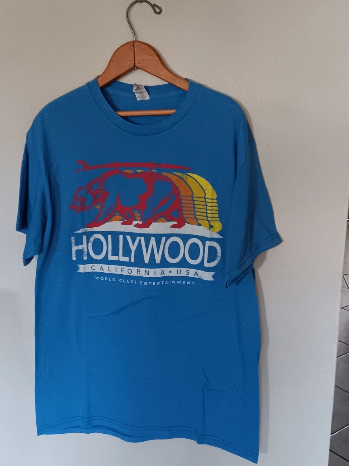 Hollywood Surfing Bear Tshirt Blue Size Medium