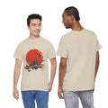 Cosmic Sunset Unisex Heavy Cotton Tee - Retro Space Art, Gift for Sci-Fi Lovers,