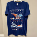 Gildan Sz S Space Inspired Christmas T Shirt Blue Red & White NWT