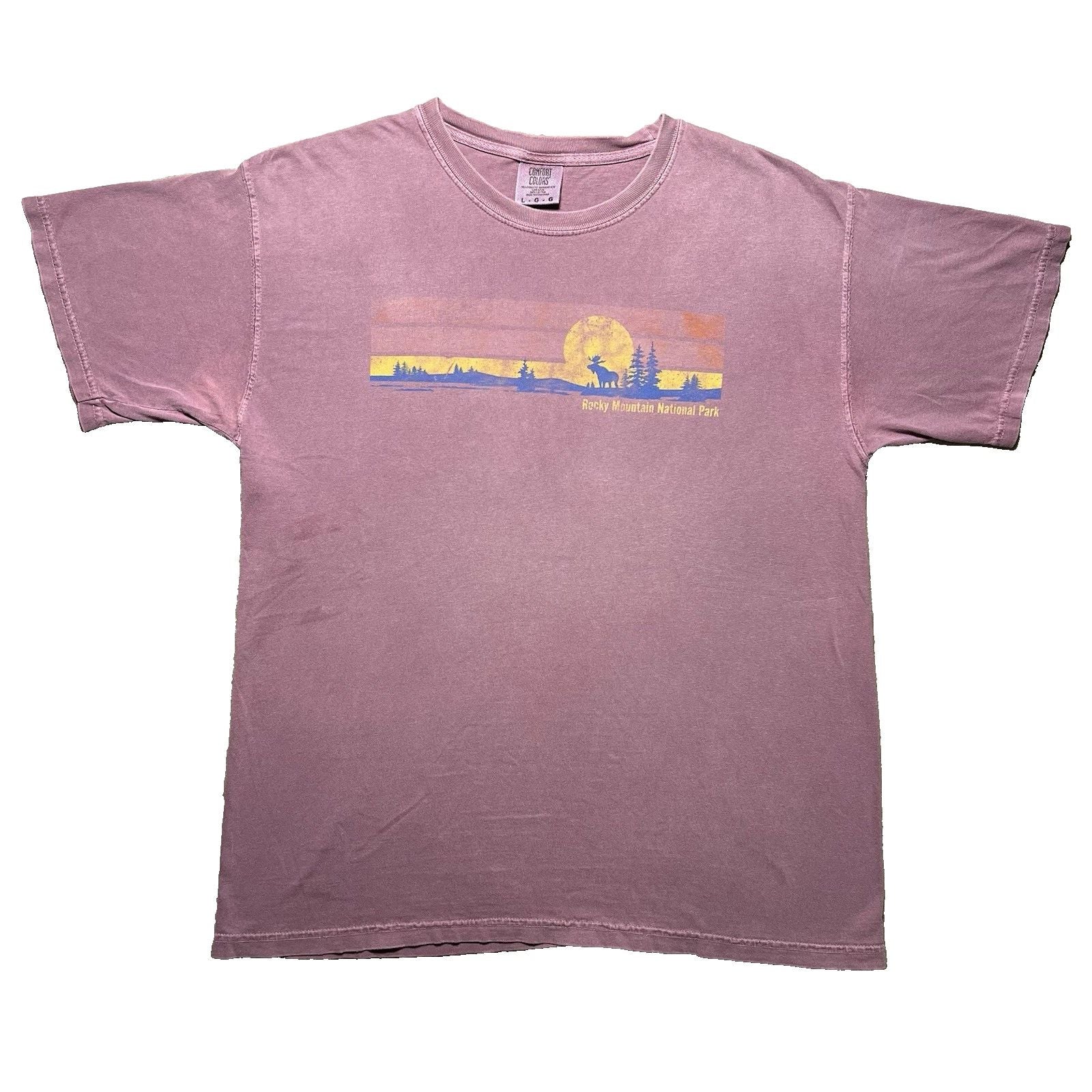 Rocky Mountain National Park T Shirt Mens L Fuchsia Comfort Colors Sunset Nature