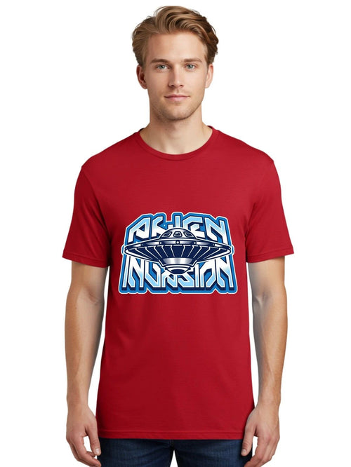 Alien-Invasion Mens Graphic Tee,100% Cotton,Casual Summer Wear
