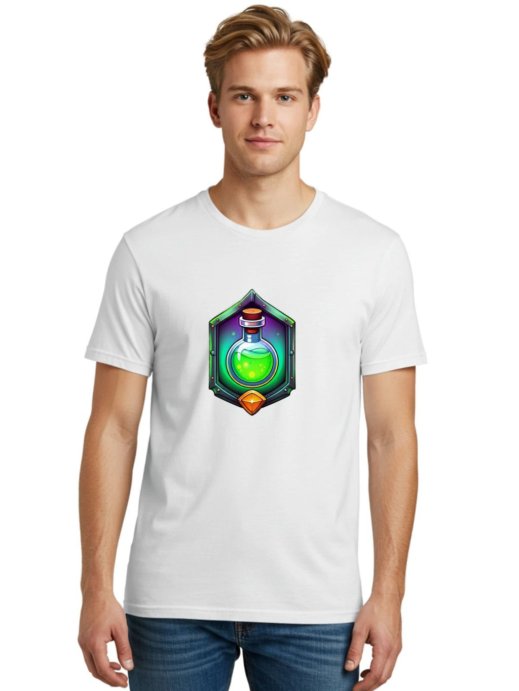 Potion-Bottle-Icon Mens Graphic Tee, 100% Cotton, Casual Summer Wear