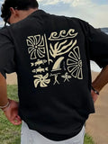 Surf T-Shirt Tropical Beach Graphic Black Yellow HOT ITEM