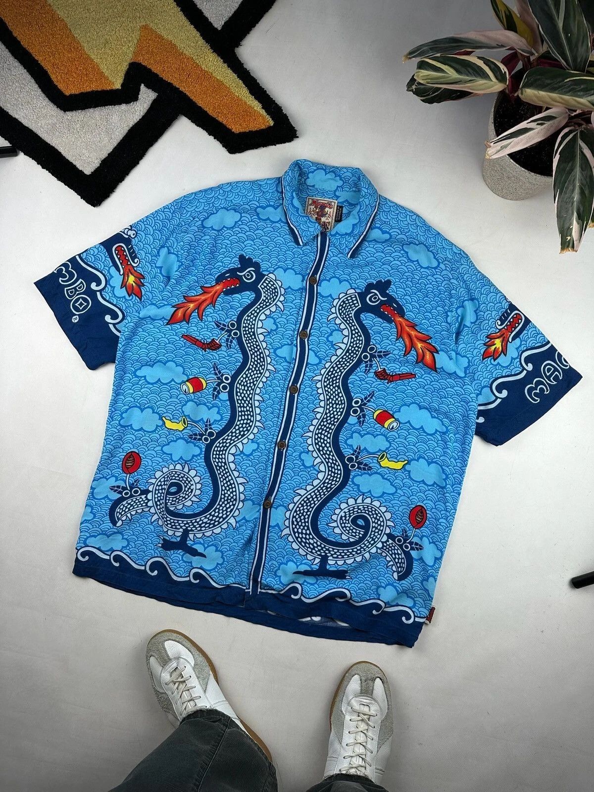 Vintage 90s Mambo Shirt M Traditional Tattoo Print Rayon Australia Rare